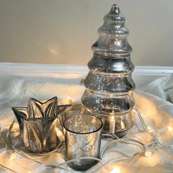 🔥Pottery Barn vintage holiday mercury glass home decor Lenox crystal votive - Picture 2 of 16